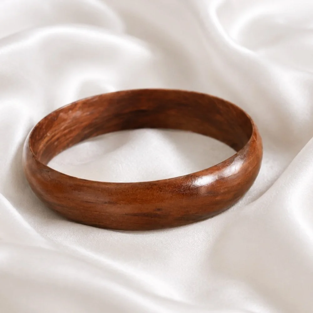 Classic Polished Brown Wooden Bangle Bracelet
